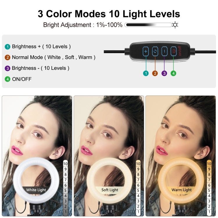PULUZ 6.2 pulgadas 16 cm USB 3 modos Anillo LED regulable Vlogging Fotografía Luces de video + Kit de montaje de trípode de bolsillo con rótula de bola de trípode de zapata fría, 6.2 inch Light+Pocket Tripod