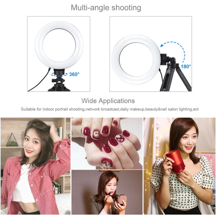 PULUZ 6.2 pulgadas 16 cm USB 3 modos Anillo LED regulable Vlogging Fotografía Luces de video + Kit de montaje de trípode de bolsillo con rótula de bola de trípode de zapata fría, 6.2 inch Light+Pocket Tripod