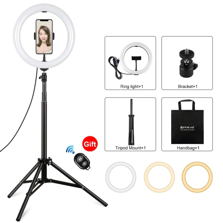 PULUZ Luz de 10,2 pulgadas, 26 cm + Montaje en trípode de 1,65 m Superficie curva USB 3 modos Regulable Anillo de temperatura de doble color Vlogging Video Light Kits de transmisión en vivo con abrazadera para teléfono y control remoto para selfies    ...
