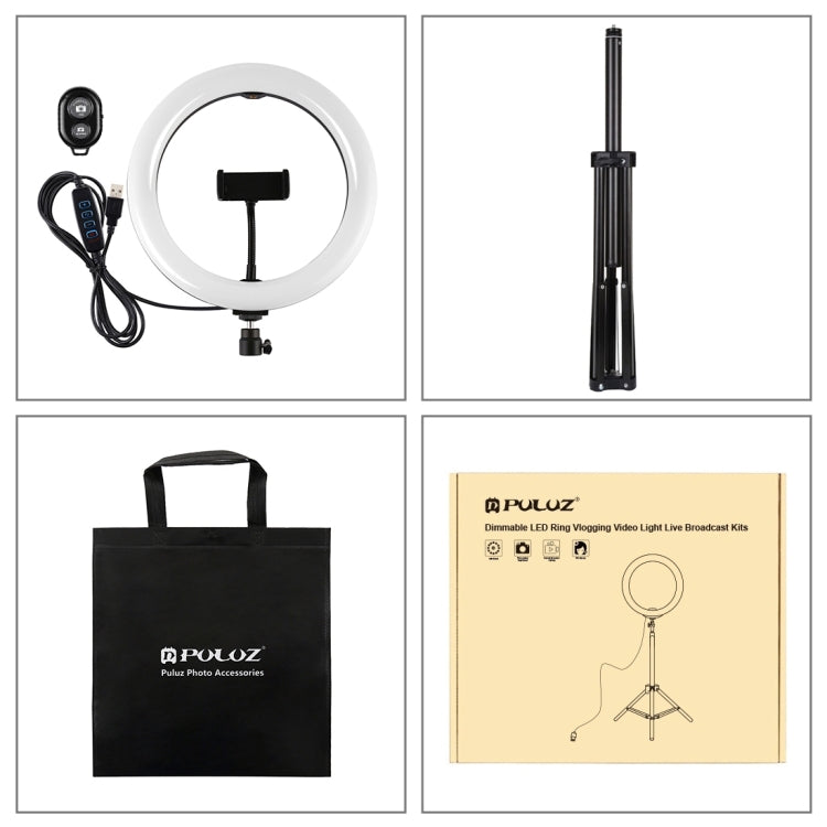 PULUZ Luz de 10,2 pulgadas, 26 cm + Montaje en trípode de 1,65 m Superficie curva USB 3 modos Regulable Anillo de temperatura de doble color Vlogging Video Light Kits de transmisión en vivo con abrazadera para teléfono y control remoto para selfies    ...