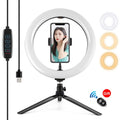 PULUZ 10.2 pulgadas 26 cm Luz + Soporte para trípode de escritorio USB 3 modos Regulable Temperatura de color dual LED Anillo de luz difusa curva Vlogging Selfie Fotografía Luces de video con abrazadera para teléfono, 10.2 inch + Desktop Tripod        ...