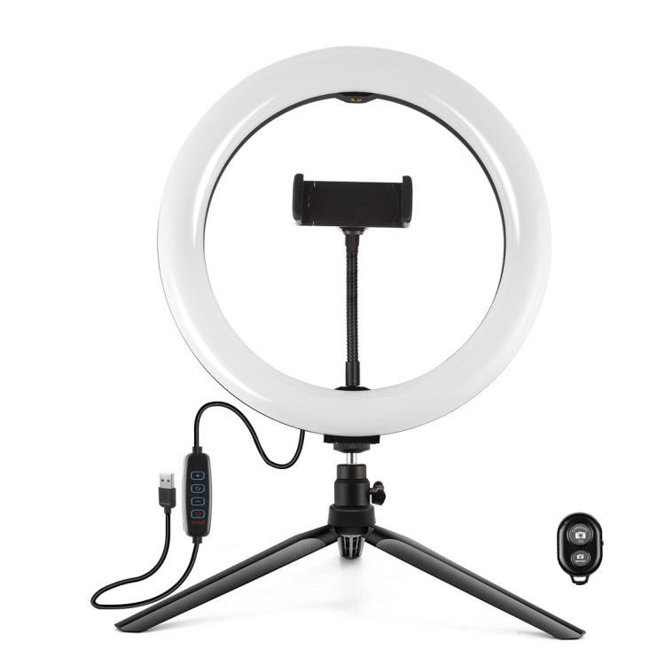 PULUZ 10.2 pulgadas 26 cm Luz + Soporte para trípode de escritorio USB 3 modos Regulable Temperatura de color dual LED Anillo de luz difusa curva Vlogging Selfie Fotografía Luces de video con abrazadera para teléfono, 10.2 inch + Desktop Tripod        ...