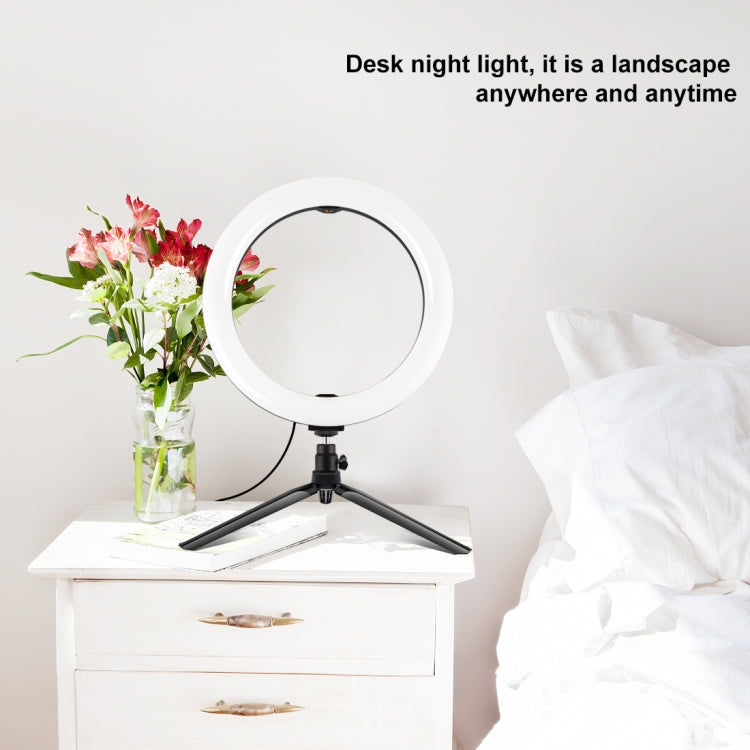 PULUZ 10.2 pulgadas 26 cm Luz + Soporte para trípode de escritorio USB 3 modos Regulable Temperatura de color dual LED Anillo de luz difusa curva Vlogging Selfie Fotografía Luces de video con abrazadera para teléfono, 10.2 inch + Desktop Tripod        ...