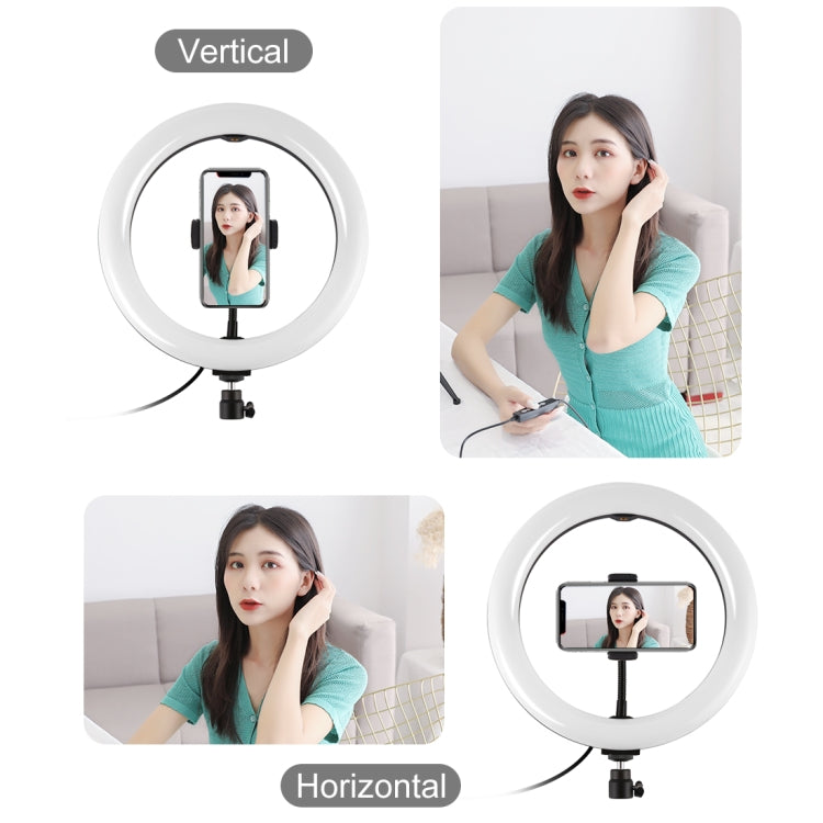 PULUZ 10.2 pulgadas 26 cm Luz + Soporte para trípode de escritorio USB 3 modos Regulable Temperatura de color dual LED Anillo de luz difusa curva Vlogging Selfie Fotografía Luces de video con abrazadera para teléfono, 10.2 inch + Desktop Tripod        ...