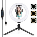 PULUZ 7.9 pulgadas 20 cm Luz + Soporte para trípode de escritorio USB 3 modos Regulable Temperatura de color dual Anillo de luz LED curvado Vlogging Selfie Fotografía de belleza Luces de video con abrazadera para teléfono, 7.9 inch + Desktop Tripod    ...