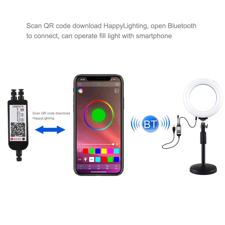 PULUZ Luz RGBW de 6,2 pulgadas y 16 cm + soporte de escritorio con base redonda Anillo LED regulable por USB Vlogging Fotografía Luces de video con zapata fría Trípode con rótula de bola y control remoto, Desktop Mount + 6.2 inch RGBW / Remote