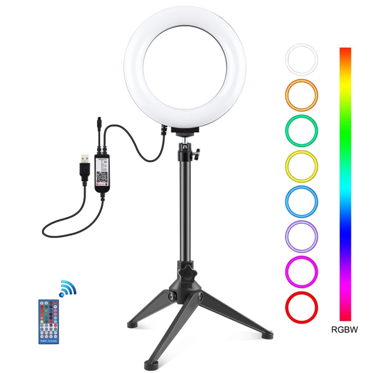 PULUZ Luz RGBW de 6,2 pulgadas y 16 cm + soporte para trípode de escritorio + anillo LED regulable USB Vlogging fotografía luces de vídeo con cabezal de bola de trípode de zapata fría y control remoto, Tripod Mount + 6.2 inch RGBW / Remote
