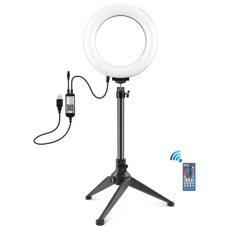 PULUZ Luz RGBW de 6,2 pulgadas y 16 cm + soporte para trípode de escritorio + anillo LED regulable USB Vlogging fotografía luces de vídeo con cabezal de bola de trípode de zapata fría y control remoto, Tripod Mount + 6.2 inch RGBW / Remote