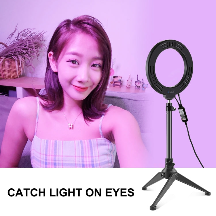 PULUZ Luz RGBW de 6,2 pulgadas y 16 cm + soporte para trípode de escritorio + anillo LED regulable USB Vlogging fotografía luces de vídeo con cabezal de bola de trípode de zapata fría y control remoto, Tripod Mount + 6.2 inch RGBW / Remote