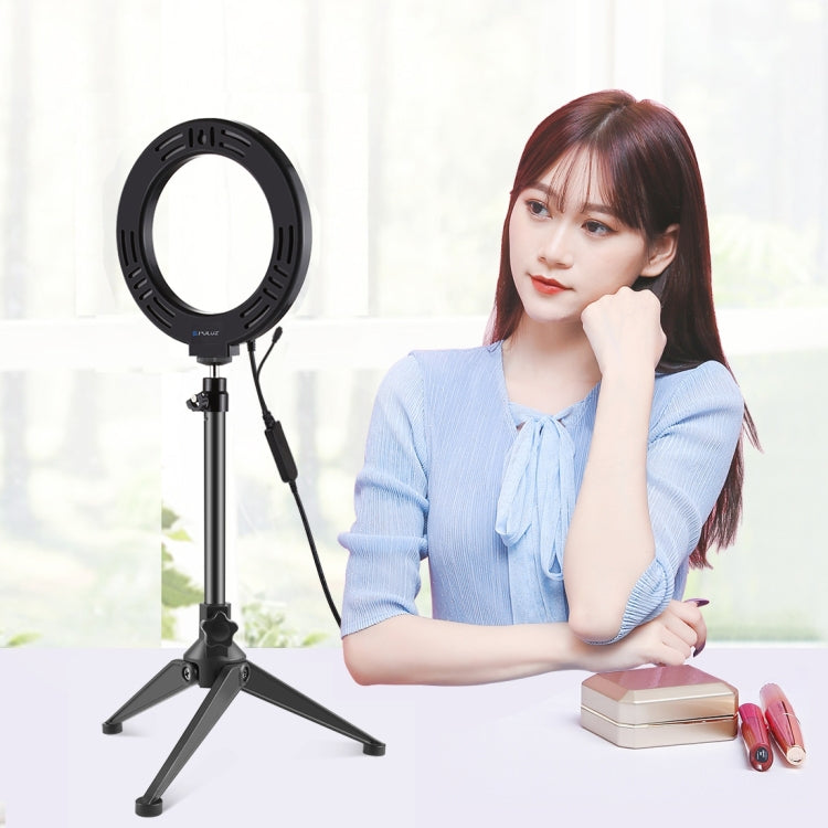 PULUZ Luz RGBW de 6,2 pulgadas y 16 cm + soporte para trípode de escritorio + anillo LED regulable USB Vlogging fotografía luces de vídeo con cabezal de bola de trípode de zapata fría y control remoto, Tripod Mount + 6.2 inch RGBW / Remote