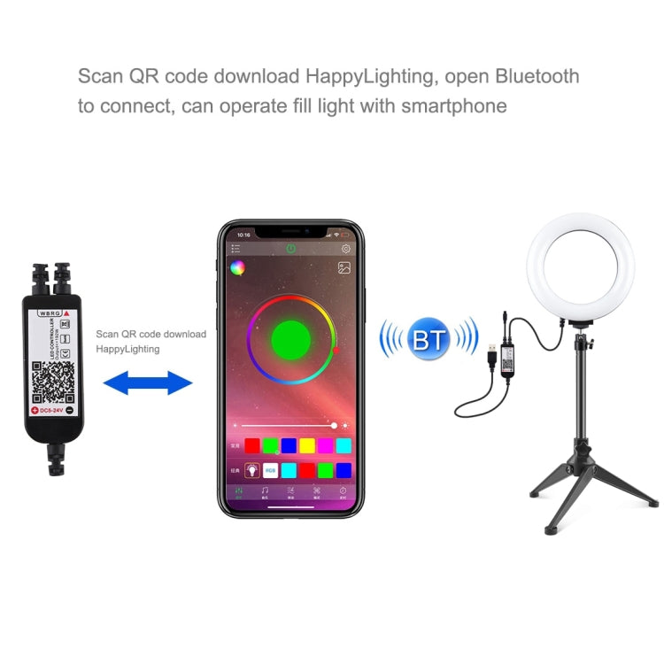 PULUZ Luz RGBW de 6,2 pulgadas y 16 cm + soporte para trípode de escritorio + anillo LED regulable USB Vlogging fotografía luces de vídeo con cabezal de bola de trípode de zapata fría y control remoto, Tripod Mount + 6.2 inch RGBW / Remote