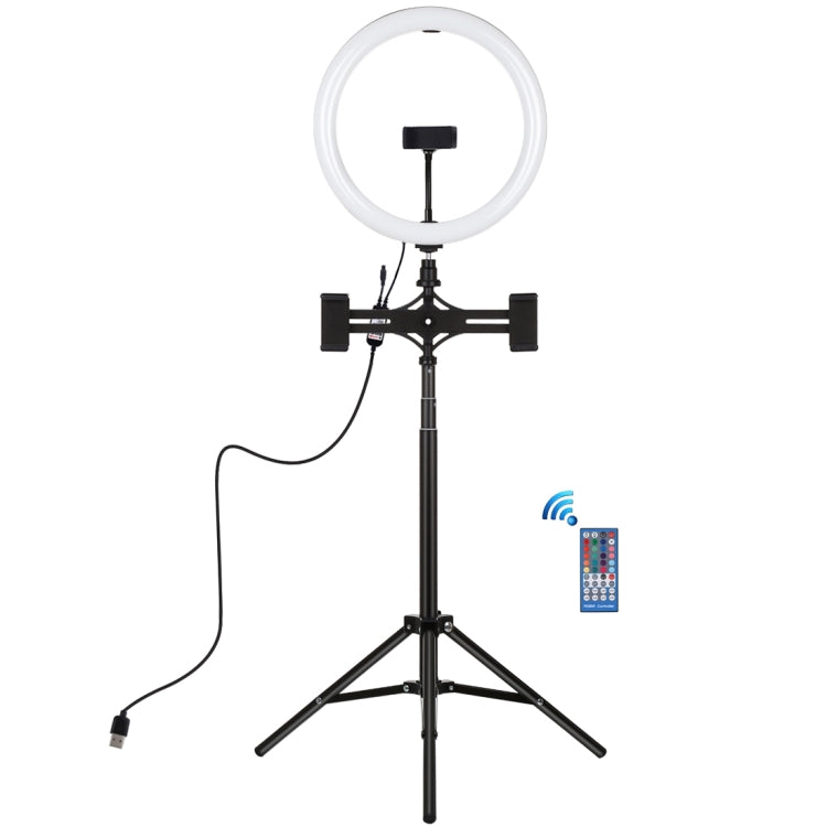 PULUZ Luz RGBW de 11,8 pulgadas y 30 cm + soporte de 1,65 m + soportes duales para teléfono Superficie curva Anillo LED regulable RGBW Luz para selfies Vlogging Kits de transmisión en vivo con adaptador de trípode de zapata fría, abrazadera para teléfo...
