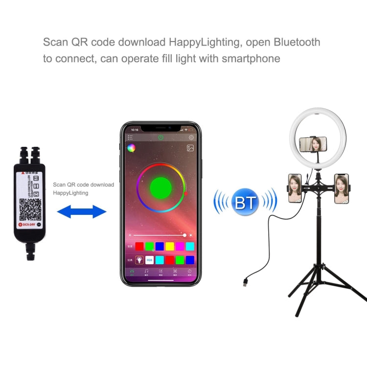PULUZ Luz RGBW de 11,8 pulgadas y 30 cm + soporte de 1,65 m + soportes duales para teléfono Superficie curva Anillo LED regulable RGBW Luz para selfies Vlogging Kits de transmisión en vivo con adaptador de trípode de zapata fría, abrazadera para teléfo...