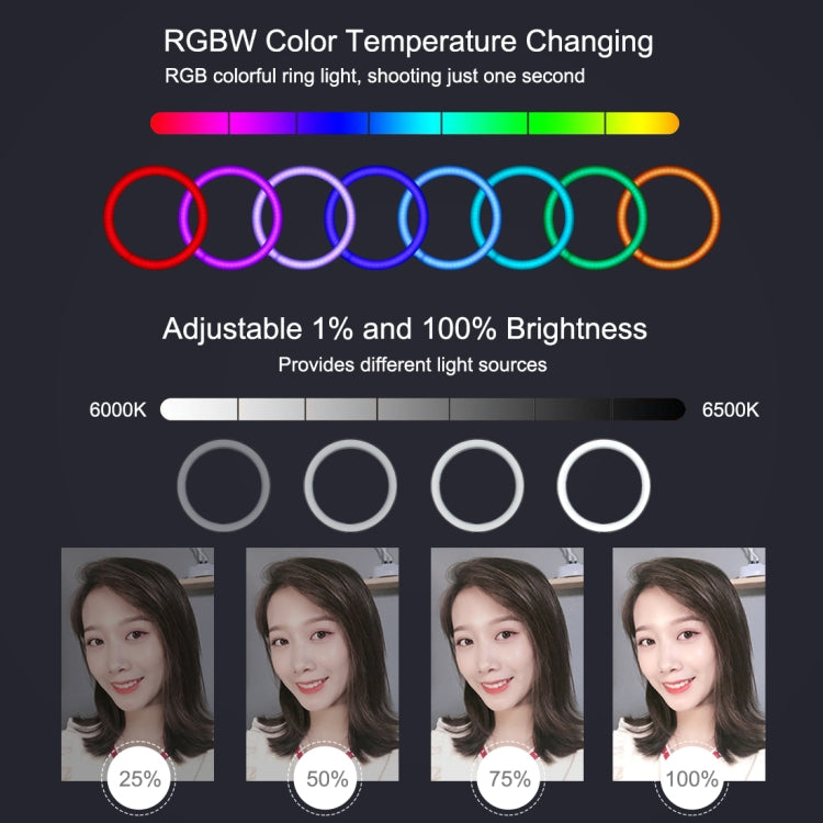 PULUZ Luz RGBW de 11,8 pulgadas y 30 cm + soporte de 1,65 m + soportes duales para teléfono Superficie curva Anillo LED regulable RGBW Luz para selfies Vlogging Kits de transmisión en vivo con adaptador de trípode de zapata fría, abrazadera para teléfo...