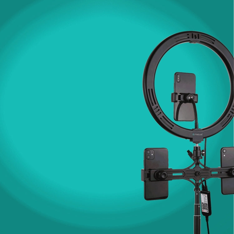 PULUZ Luz RGBW de 11,8 pulgadas y 30 cm + soporte de 1,65 m + soportes duales para teléfono Superficie curva Anillo LED regulable RGBW Luz para selfies Vlogging Kits de transmisión en vivo con adaptador de trípode de zapata fría, abrazadera para teléfo...