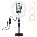 PULUZ 7.9 pulgadas 20 cm Luz + Base redonda Soporte de escritorio USB 3 modos Regulable Temperatura de color dual LED Anillo de luz curva Vlogging Selfie Fotografía Luces de video con abrazadera para teléfono, 7.9 inch+Desktop Mount