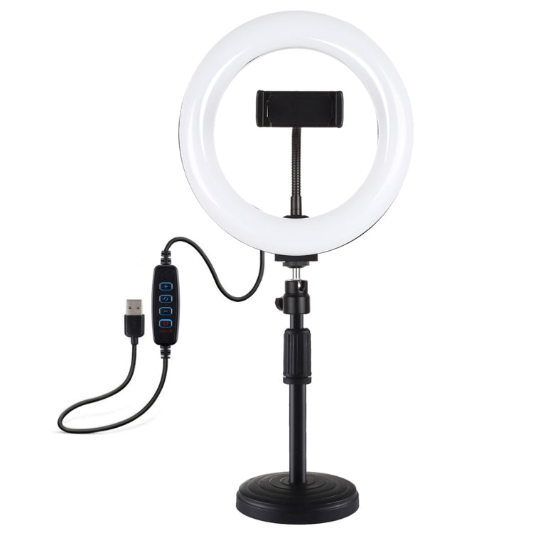 PULUZ 7.9 pulgadas 20 cm Luz + Base redonda Soporte de escritorio USB 3 modos Regulable Temperatura de color dual LED Anillo de luz curva Vlogging Selfie Fotografía Luces de video con abrazadera para teléfono, 7.9 inch+Desktop Mount
