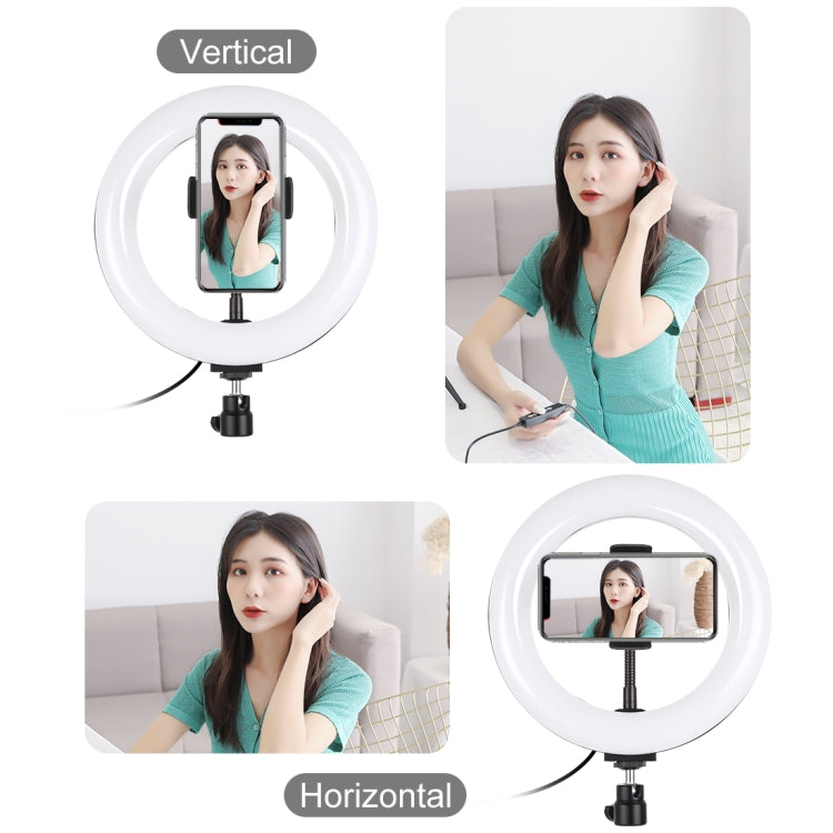 PULUZ 7.9 pulgadas 20 cm Luz + Base redonda Soporte de escritorio USB 3 modos Regulable Temperatura de color dual LED Anillo de luz curva Vlogging Selfie Fotografía Luces de video con abrazadera para teléfono, 7.9 inch+Desktop Mount
