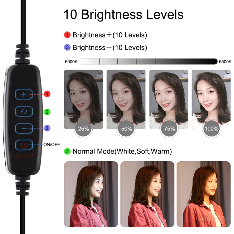 PULUZ 7,9 pulgadas 20 cm Luz de espejo + Base redonda Soporte de escritorio 3 modos Regulable Temperatura de color dual LED Anillo de luz curva Vlogging Selfie Fotografía Luces de video con abrazadera para teléfono, 7.9 inch+Desktop Mount+Mirror