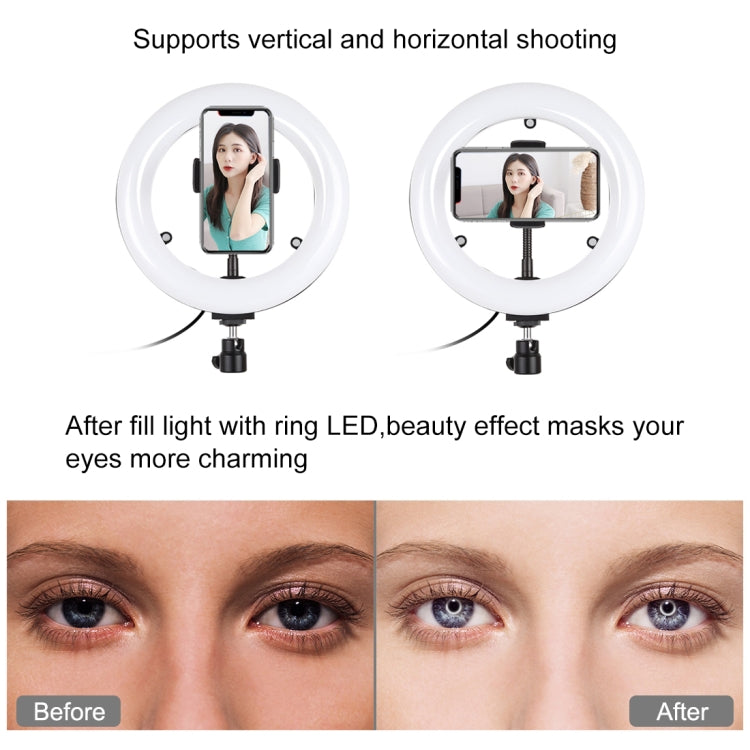 PULUZ 7,9 pulgadas 20 cm Luz de espejo + Base redonda Soporte de escritorio 3 modos Regulable Temperatura de color dual LED Anillo de luz curva Vlogging Selfie Fotografía Luces de video con abrazadera para teléfono, 7.9 inch+Desktop Mount+Mirror