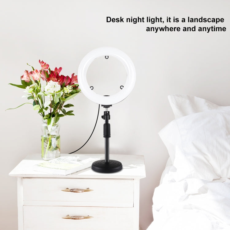 PULUZ 7,9 pulgadas 20 cm Luz de espejo + Base redonda Soporte de escritorio 3 modos Regulable Temperatura de color dual LED Anillo de luz curva Vlogging Selfie Fotografía Luces de video con abrazadera para teléfono, 7.9 inch+Desktop Mount+Mirror