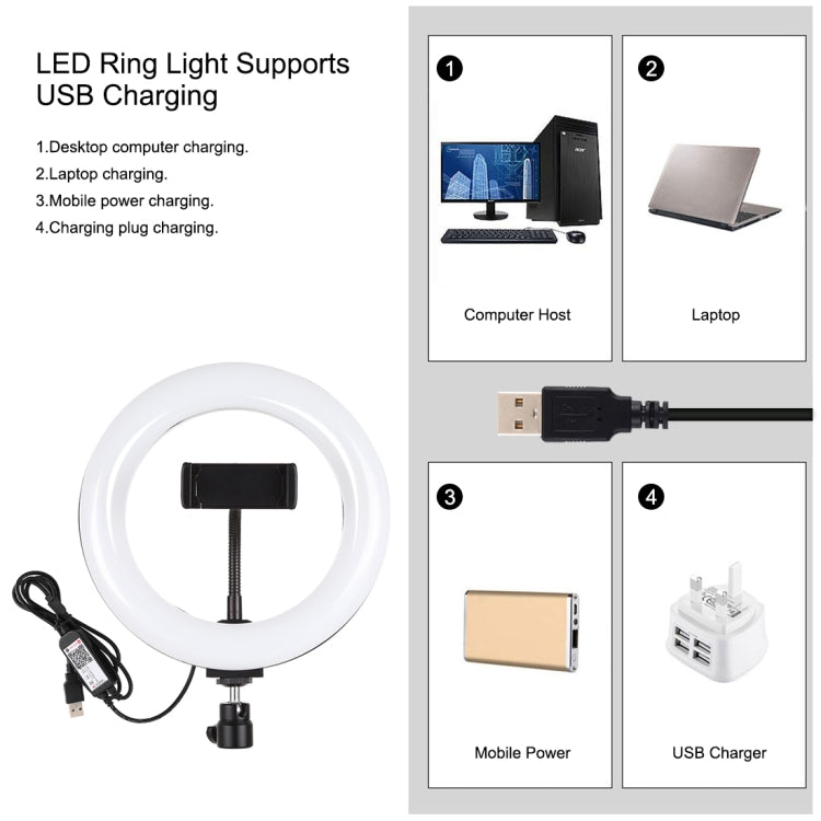 PULUZ 7,9 pulgadas 20 cm Luz RGBW + Base redonda Montaje de escritorio LED regulable Temperatura de color dual Anillo de luz LED curvado Vlogging Selfie Fotografía Luces de video con abrazadera para teléfono, 7.9 inch + Round Mount