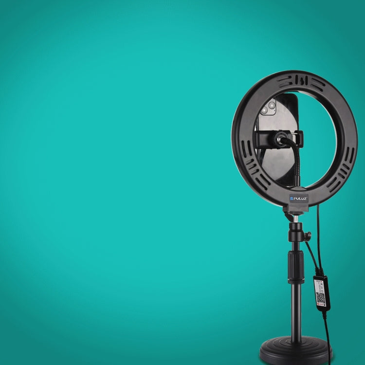 PULUZ 7,9 pulgadas 20 cm Luz RGBW + Base redonda Montaje de escritorio LED regulable Temperatura de color dual Anillo de luz LED curvado Vlogging Selfie Fotografía Luces de video con abrazadera para teléfono, 7.9 inch + Round Mount