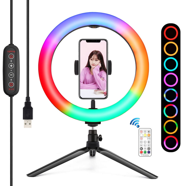 PULUZ 10.2 pulgadas 26 cm Carpa LED RGBWW Luz de belleza para selfies + Soporte para trípode de escritorio 168 LED Anillo regulable con temperatura de doble color Vlogging Fotografía Luces de video con zapata fría Trípode, rótula de bola, control remot...