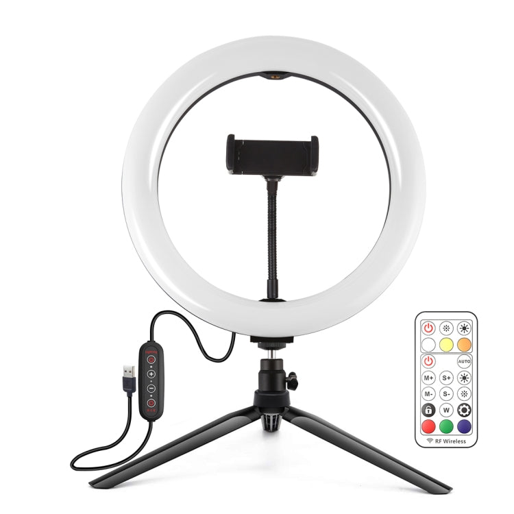 PULUZ 10.2 pulgadas 26 cm Carpa LED RGBWW Luz de belleza para selfies + Soporte para trípode de escritorio 168 LED Anillo regulable con temperatura de doble color Vlogging Fotografía Luces de video con zapata fría Trípode, rótula de bola, control remot...