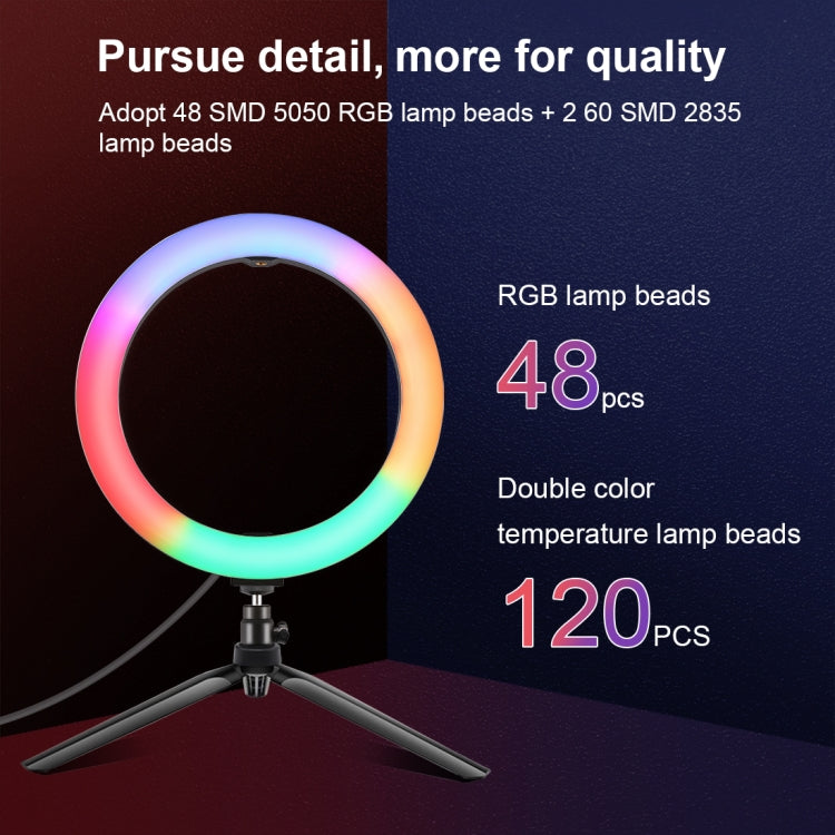 PULUZ 10.2 pulgadas 26 cm Carpa LED RGBWW Luz de belleza para selfies + Soporte para trípode de escritorio 168 LED Anillo regulable con temperatura de doble color Vlogging Fotografía Luces de video con zapata fría Trípode, rótula de bola, control remot...