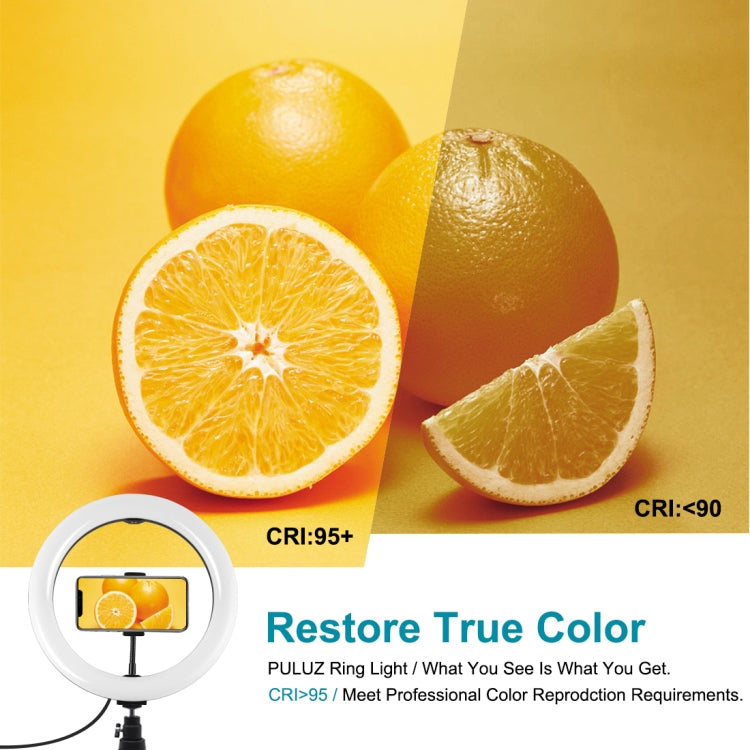 PULUZ 10.2 pulgadas 26 cm Carpa LED RGBWW Luz de belleza para selfies + Soporte para trípode de escritorio 168 LED Anillo regulable con temperatura de doble color Vlogging Fotografía Luces de video con zapata fría Trípode, rótula de bola, control remot...