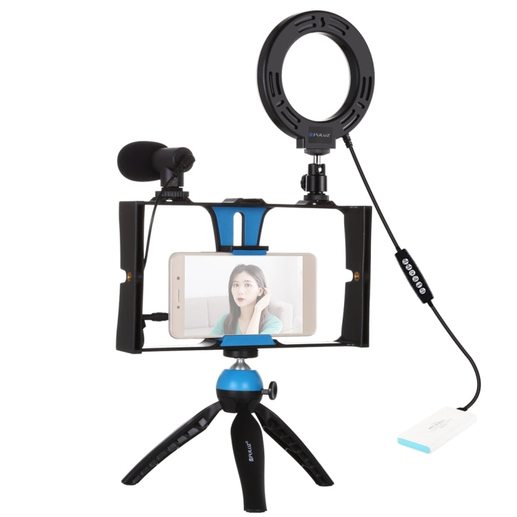 PULUZ 4 en 1 Vlogging Transmisión en vivo Equipo de video para teléfono inteligente + Anillo RGBW de 4,7 pulgadas y 12 cm Luz LED para selfies + Micrófono + Kits de montaje para trípode de bolsillo con cabezal de trípode con zapata fría, 4-in-1        ...