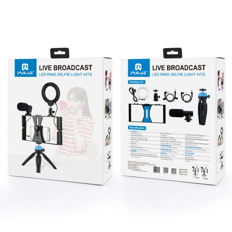PULUZ 4 en 1 Vlogging Transmisión en vivo Equipo de video para teléfono inteligente + Anillo RGBW de 4,7 pulgadas y 12 cm Luz LED para selfies + Micrófono + Kits de montaje para trípode de bolsillo con cabezal de trípode con zapata fría, 4-in-1        ...