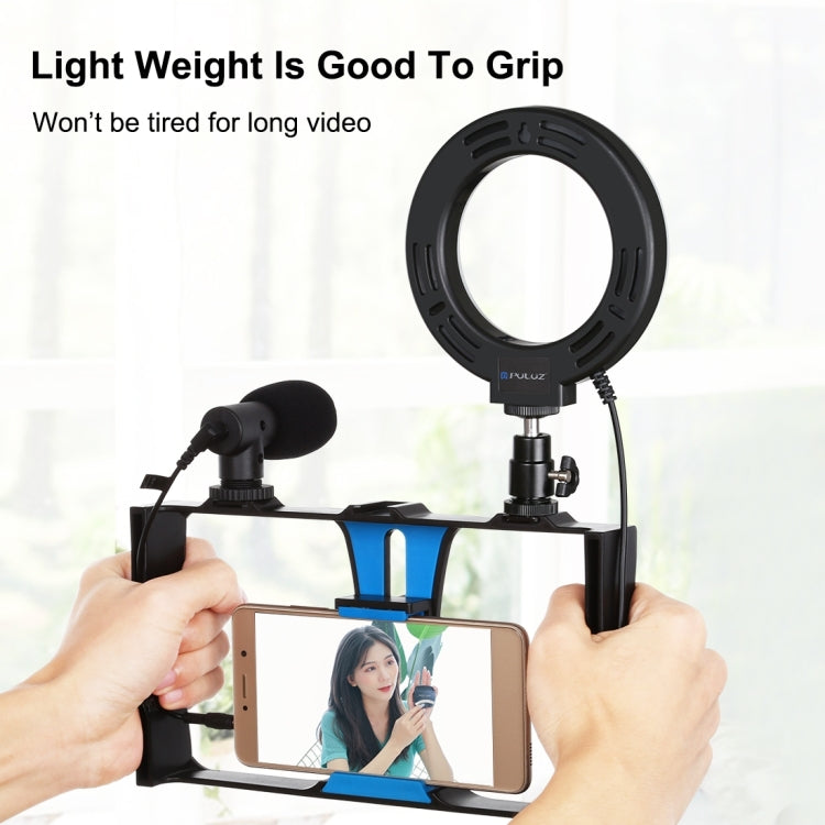 PULUZ 4 en 1 Vlogging Transmisión en vivo Equipo de video para teléfono inteligente + Anillo RGBW de 4,7 pulgadas y 12 cm Luz LED para selfies + Micrófono + Kits de montaje para trípode de bolsillo con cabezal de trípode con zapata fría, 4-in-1        ...