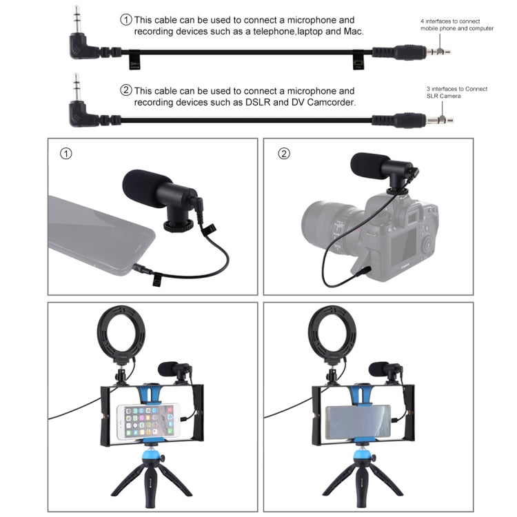 PULUZ 4 en 1 Vlogging Transmisión en vivo Equipo de video para teléfono inteligente + Anillo RGBW de 4,7 pulgadas y 12 cm Luz LED para selfies + Micrófono + Kits de montaje para trípode de bolsillo con cabezal de trípode con zapata fría, 4-in-1        ...