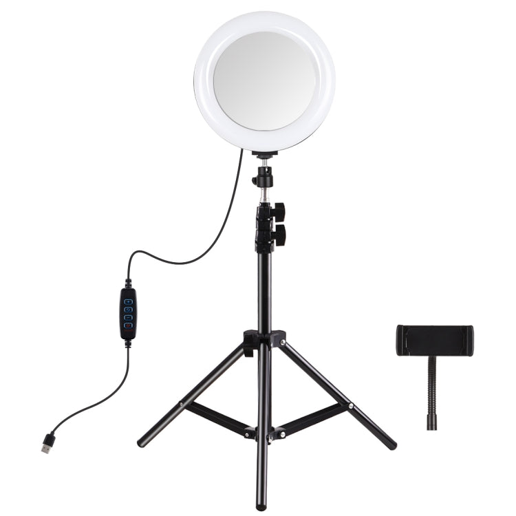 PULUZ 7,9 pulgadas 20 cm Luz de espejo + 1,1 m Montaje en trípode USB 3 modos Regulable Temperatura de color dual LED Anillo de luz curva Vlogging Selfie Fotografía Luces de video con espejo y abrazadera para teléfono, 7.9 inch Mirror Light + 1.1m Mount