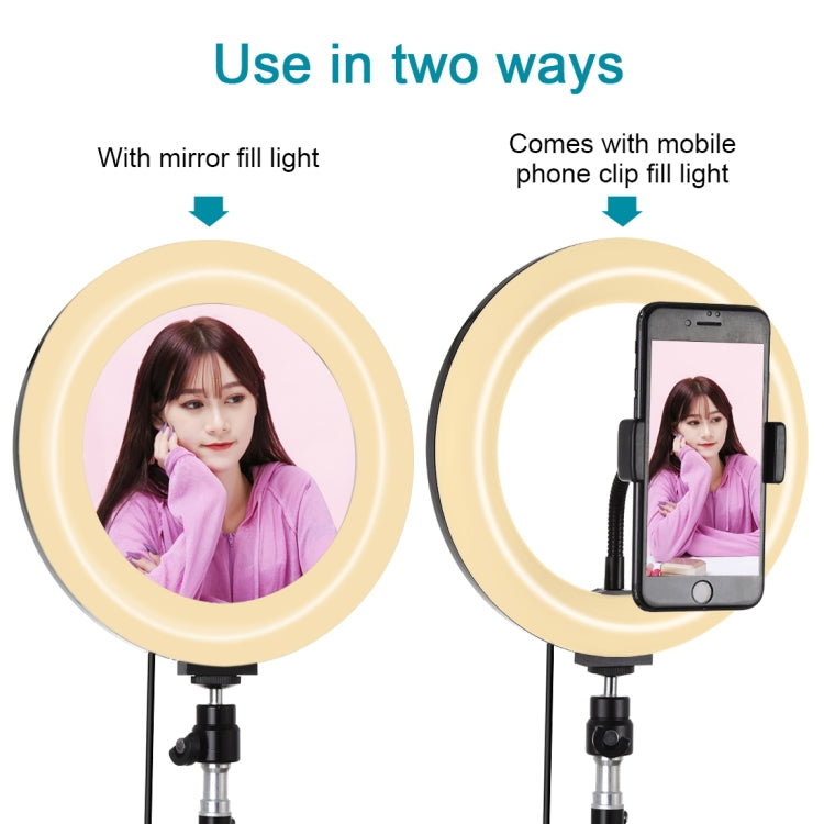PULUZ 7,9 pulgadas 20 cm Luz de espejo + 1,1 m Montaje en trípode USB 3 modos Regulable Temperatura de color dual LED Anillo de luz curva Vlogging Selfie Fotografía Luces de video con espejo y abrazadera para teléfono, 7.9 inch Mirror Light + 1.1m Mount