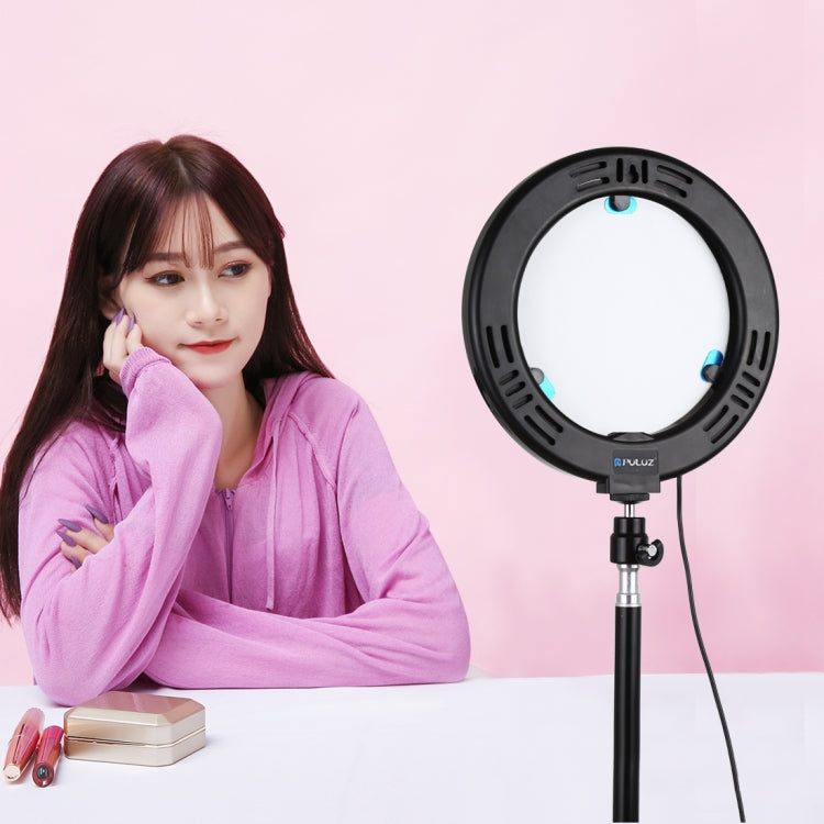 PULUZ 7,9 pulgadas 20 cm Luz de espejo + 1,1 m Montaje en trípode USB 3 modos Regulable Temperatura de color dual LED Anillo de luz curva Vlogging Selfie Fotografía Luces de video con espejo y abrazadera para teléfono, 7.9 inch Mirror Light + 1.1m Mount