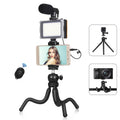 PULUZ 4 en 1 Vlogging Live Mini Octopus Bracket Kit + Luz de estudio + Micrófono + Kits de abrazadera para teléfono, 4 in 1 Tripod