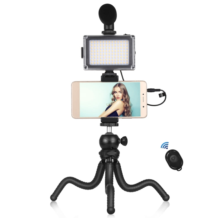 PULUZ 4 en 1 Vlogging Live Mini Octopus Bracket Kit + Luz de estudio + Micrófono + Kits de abrazadera para teléfono, 4 in 1 Tripod