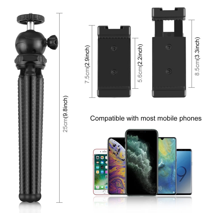 PULUZ 4 en 1 Vlogging Live Mini Octopus Bracket Kit + Luz de estudio + Micrófono + Kits de abrazadera para teléfono, 4 in 1 Tripod