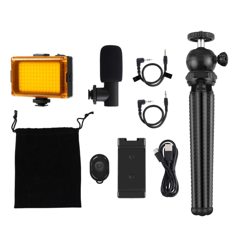 PULUZ 4 en 1 Vlogging Live Mini Octopus Bracket Kit + Luz de estudio + Micrófono + Kits de abrazadera para teléfono, 4 in 1 Tripod