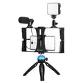 PULUZ 4 en 1 Vlogging Transmisión en vivo Luz de relleno LED para selfies Kits de equipo de video para teléfono inteligente con micrófono + soporte para trípode + cabezal de trípode con zapata fría para iPhone, Galaxy, Huawei, Xiaomi, HTC, LG, Google y...