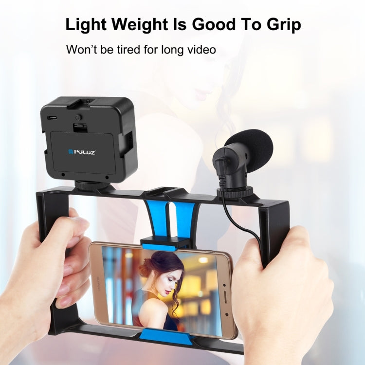 PULUZ 4 en 1 Vlogging Transmisión en vivo Luz de relleno LED para selfies Kits de equipo de video para teléfono inteligente con micrófono + soporte para trípode + cabezal de trípode con zapata fría para iPhone, Galaxy, Huawei, Xiaomi, HTC, LG, Google y...