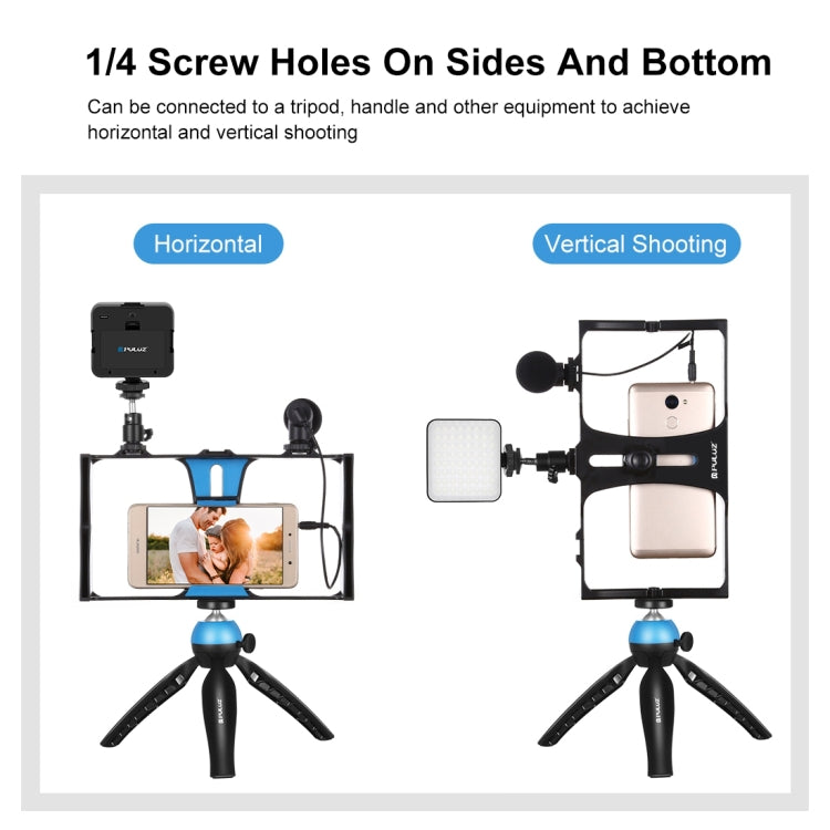 PULUZ 4 en 1 Vlogging Transmisión en vivo Luz de relleno LED para selfies Kits de equipo de video para teléfono inteligente con micrófono + soporte para trípode + cabezal de trípode con zapata fría para iPhone, Galaxy, Huawei, Xiaomi, HTC, LG, Google y...