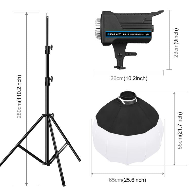 PULUZ 220V 150W 3200K-5600K Luz de vídeo de estudio + soporte de luz de 2,8 m + Kit de fotografía Softbox de linterna plegable de 65cm, 120W 2700K-6500K Light 2.8m Light Holder Kit AU Plug, 120W 2700K-6500K Light 2.8m Light Holder Kit EU Plug          ...