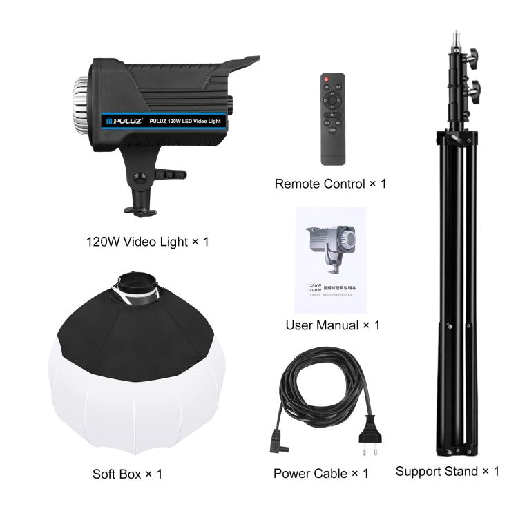 PULUZ 220V 150W 3200K-5600K Luz de vídeo de estudio + soporte de luz de 2,8 m + Kit de fotografía Softbox de linterna plegable de 65cm, 120W 2700K-6500K Light 2.8m Light Holder Kit AU Plug, 120W 2700K-6500K Light 2.8m Light Holder Kit EU Plug          ...