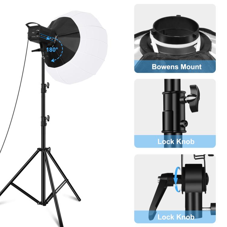 PULUZ 220V 150W 3200K-5600K Luz de vídeo de estudio + soporte de luz de 2,8 m + Kit de fotografía Softbox de linterna plegable de 65cm, 120W 2700K-6500K Light 2.8m Light Holder Kit AU Plug, 120W 2700K-6500K Light 2.8m Light Holder Kit EU Plug          ...