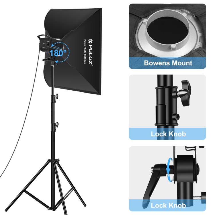 PULUZ 150W 3200K-5600K Kit de luz de flash estroboscópica para estudio fotográfico con reflector Softbox y trípode, Rectangle 120W 2700K-6500K Light Kit AU Plug, Rectangle 120W 2700K-6500K Light Kit EU Plug, Rectangle 120W 2700K-6500K Light Kit UK Plug...