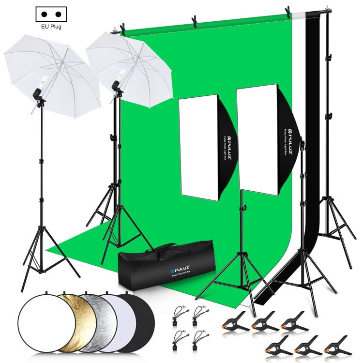 Kit de fotografía PULUZ LED Light Studio Softbox con fondo, reflectante, soporte para trípode y bolsas de arena, Photography Light  Kit, EU Plug, Photography Light  Kit, US Plug